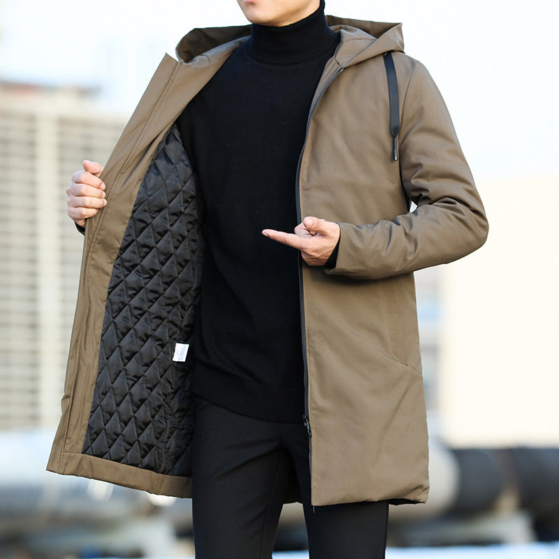 Men's Structured Quilted Mid-Length Coat With Hood 2