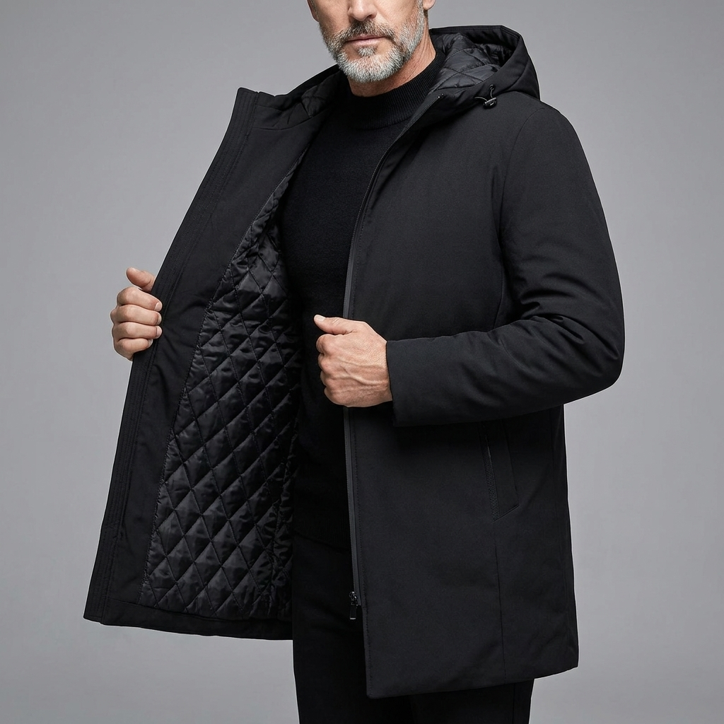 Men's Structured Quilted Mid-Length Coat With Hood 5