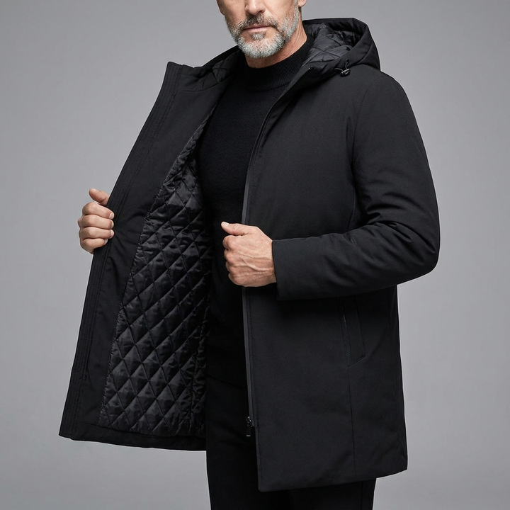 Men's Structured Quilted Mid-Length Coat With Hood 5