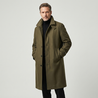 Men's Tailored Long Water Resistant Overcoat Wool Blend