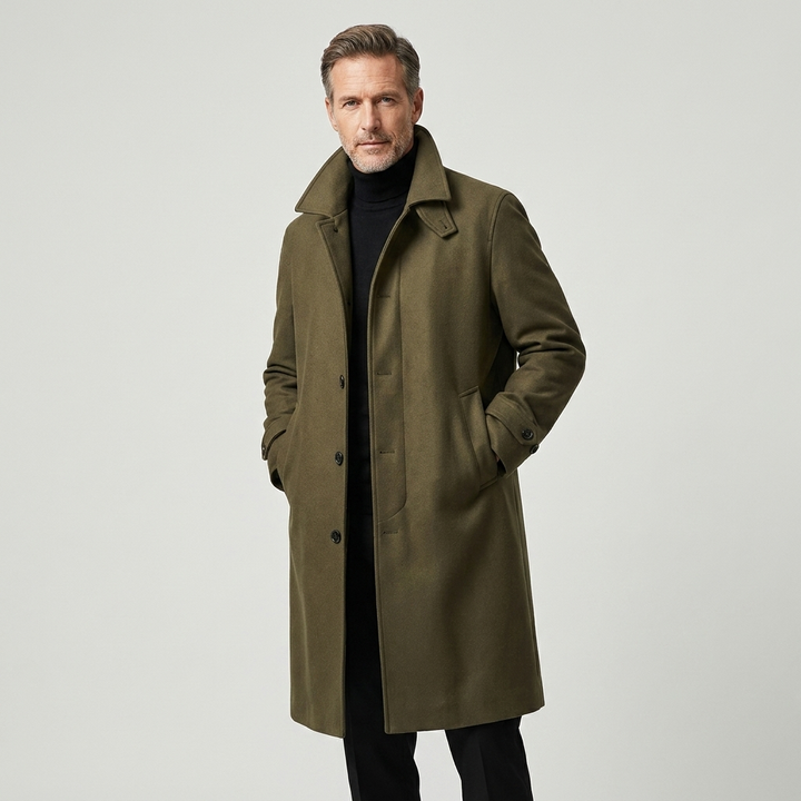Men's Tailored Long Water Resistant Overcoat Wool Blend 10