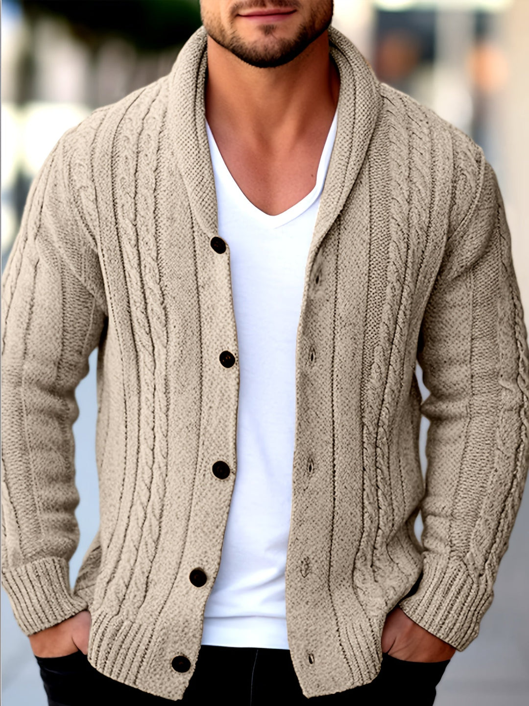 Men's Textured Knit Long Sleeve Cardigan Acrylic 0