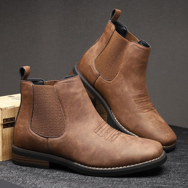 Men's Western Chelsea Slip-On Ankle Boots Faux Leather 0