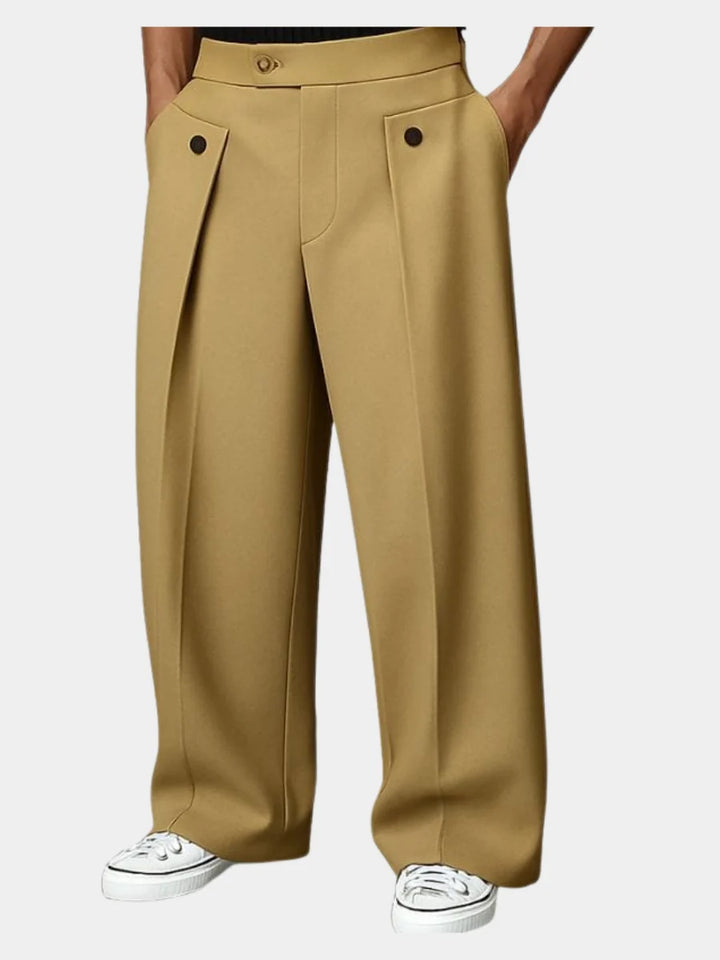 Mens Trousers Wide-Leg Pleated Woven Fabric Casual 1