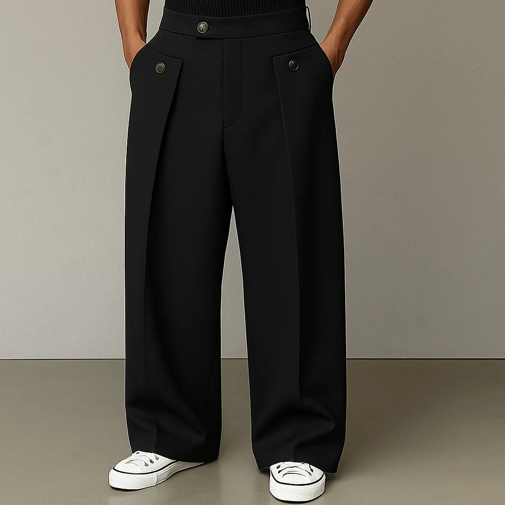 Mens Trousers Wide-Leg Pleated Woven Fabric Casual 2