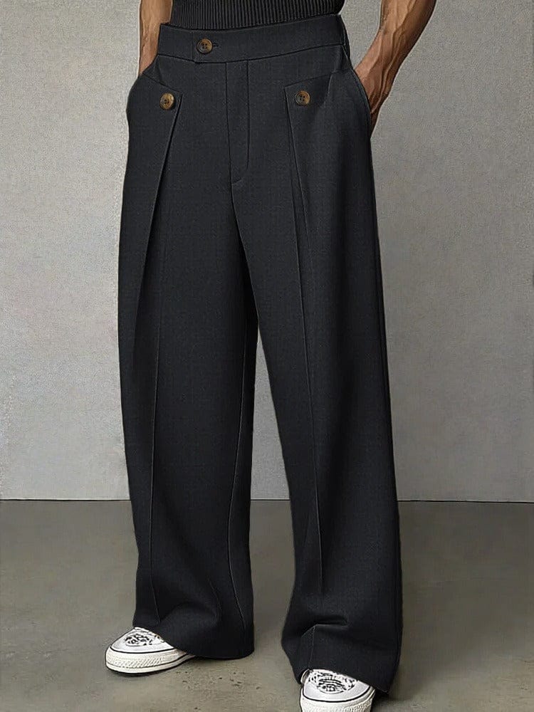 Mens Trousers Wide-Leg Pleated Woven Fabric Casual 6