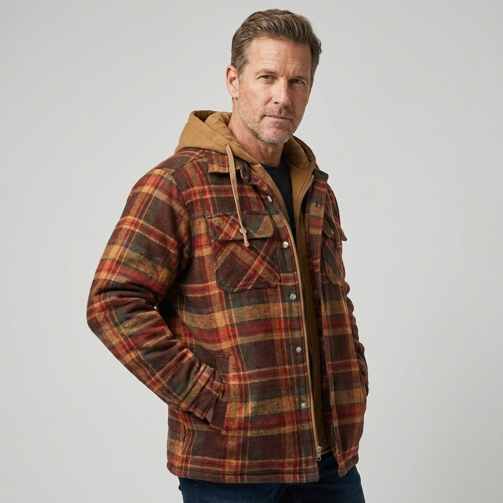 Men's Casual Checked Button Jacket Warm Winter Coat 13