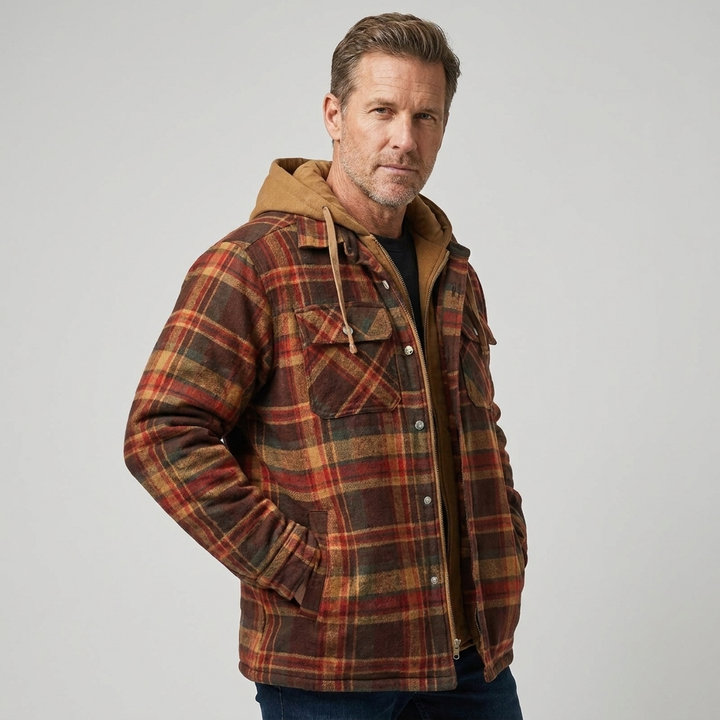 Men's Casual Checked Button Jacket Warm Winter Coat 13
