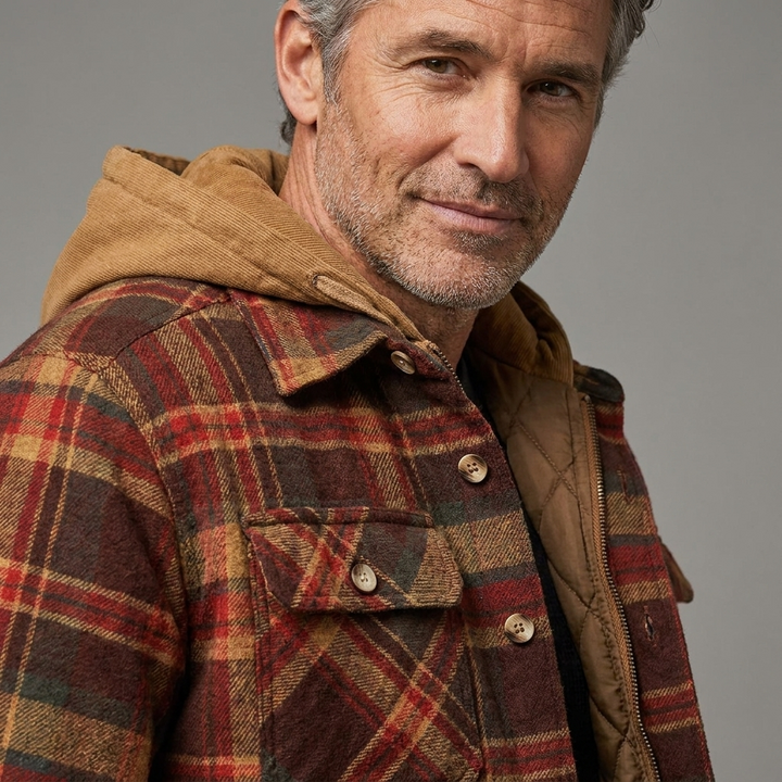 Men's Casual Checked Button Jacket Warm Winter Coat 14