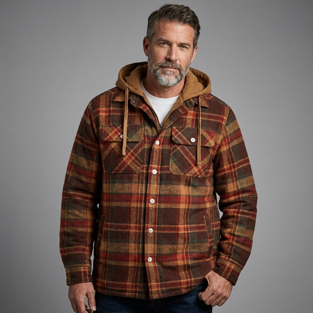 Men's Casual Checked Button Jacket Warm Winter Coat 15