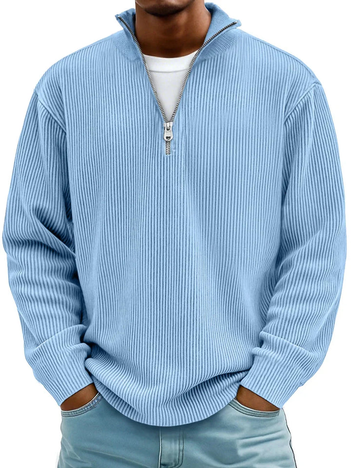 Mens Half Zip Jumper Ribbed Knit Lightweight Relaxed Fit 0