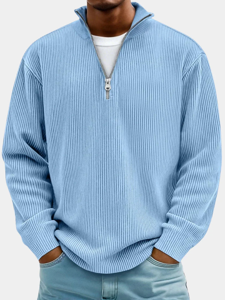 Mens Half Zip Jumper Ribbed Knit Lightweight Relaxed Fit 1