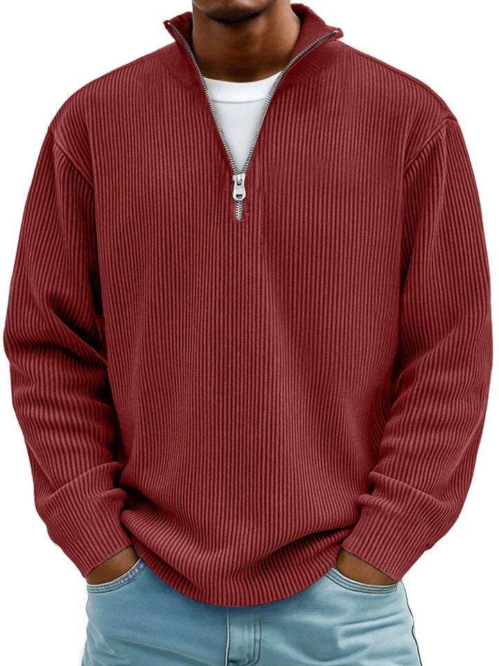Mens Half Zip Jumper Ribbed Knit Lightweight Relaxed Fit 10