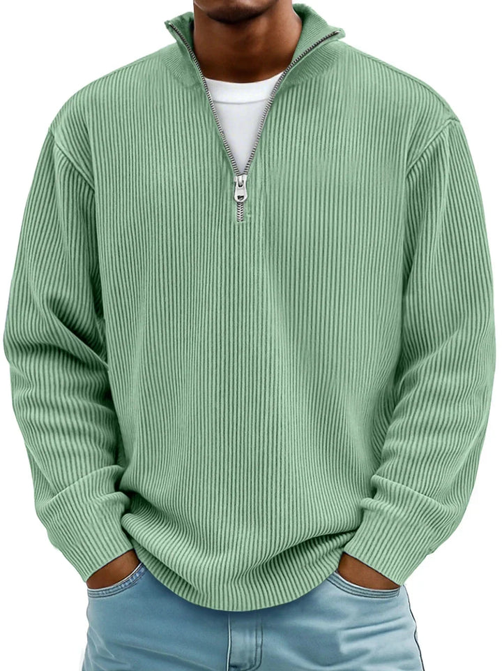 Mens Half Zip Jumper Ribbed Knit Lightweight Relaxed Fit 3