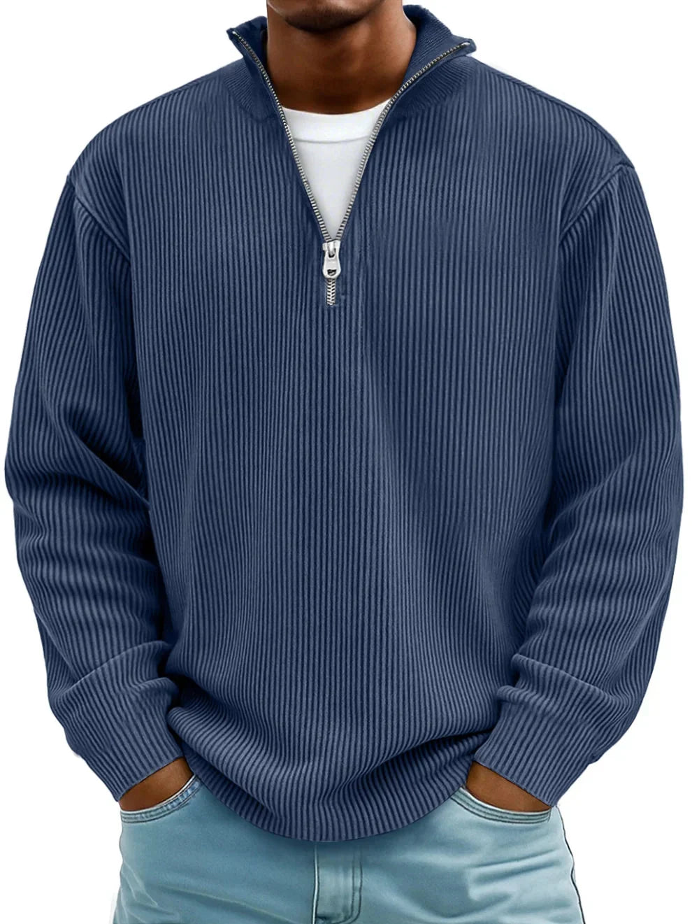 Mens Half Zip Jumper Ribbed Knit Lightweight Relaxed Fit 5