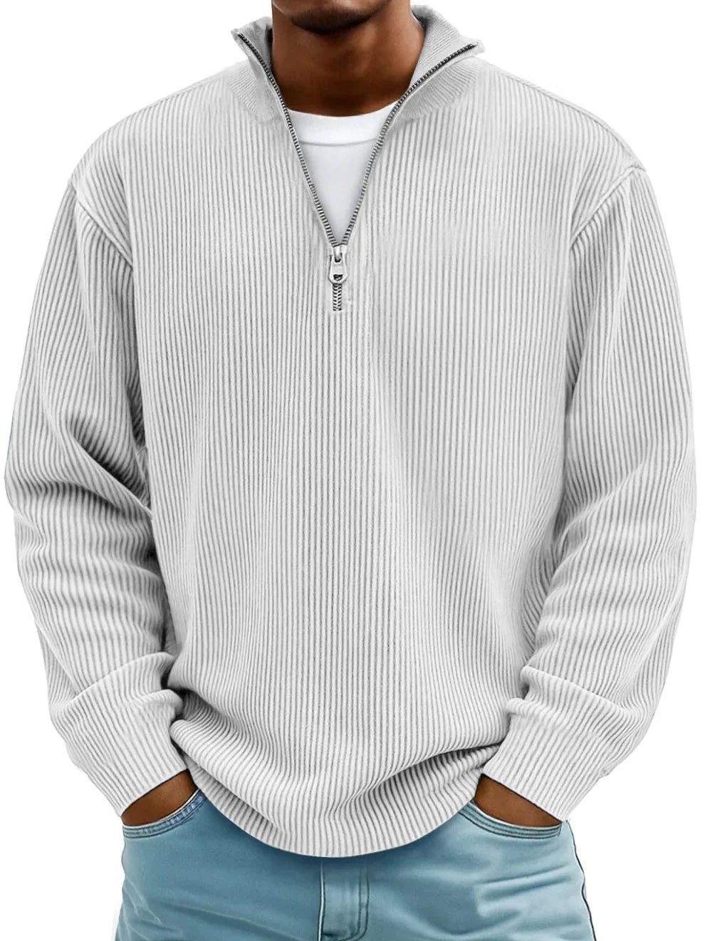 Mens Half Zip Jumper Ribbed Knit Lightweight Relaxed Fit 6