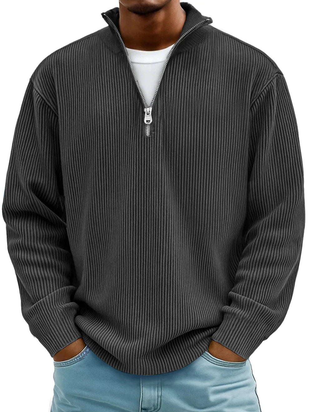 Mens Half Zip Jumper Ribbed Knit Lightweight Relaxed Fit 7