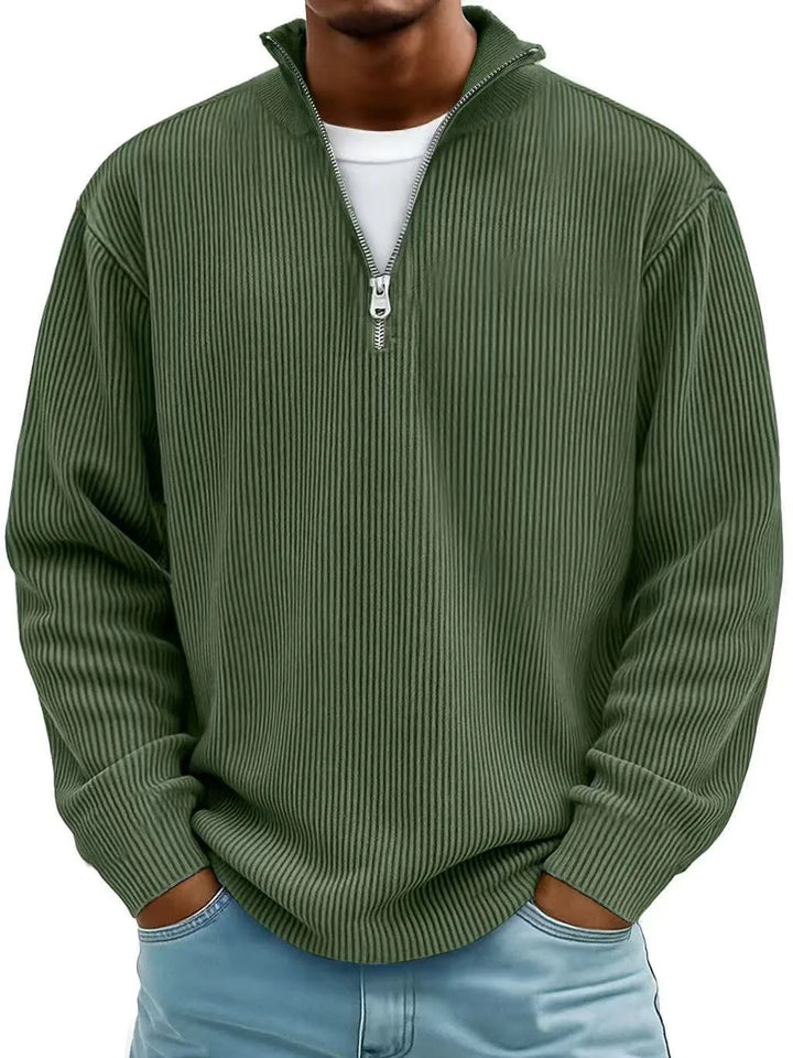 Mens Half Zip Jumper Ribbed Knit Lightweight Relaxed Fit 8