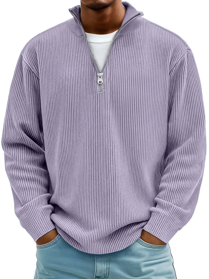 Mens Half Zip Jumper Ribbed Knit Lightweight Relaxed Fit 9