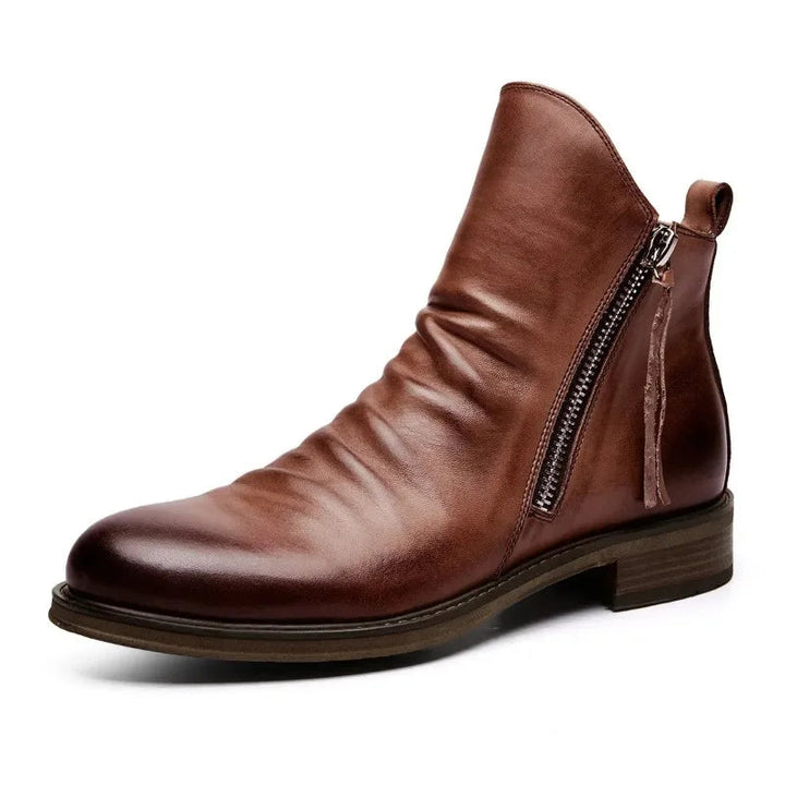 Mens Classic Leather Side-Zip Chelsea Boots Durable Rubber 0