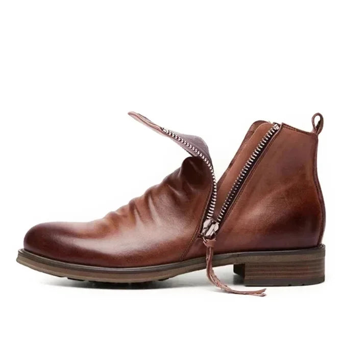 Mens Classic Leather Side-Zip Chelsea Boots Durable Rubber 3