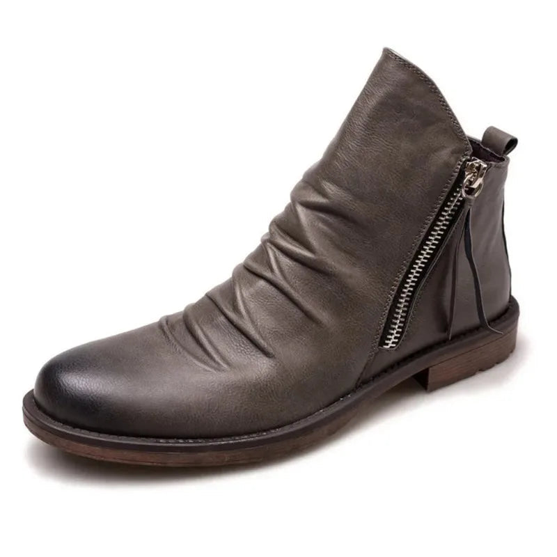 Mens Classic Leather Side-Zip Chelsea Boots Durable Rubber 6