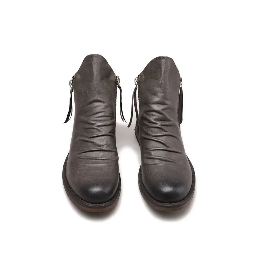 Mens Classic Leather Side-Zip Chelsea Boots Durable Rubber 8