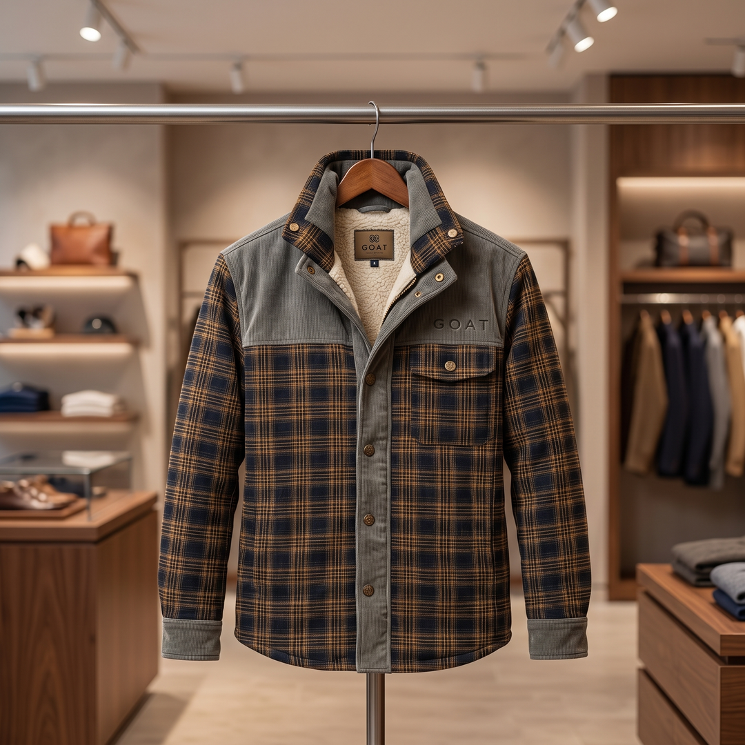 Mens Classic Plaid Fleece-Lined Jacket Cotton 4