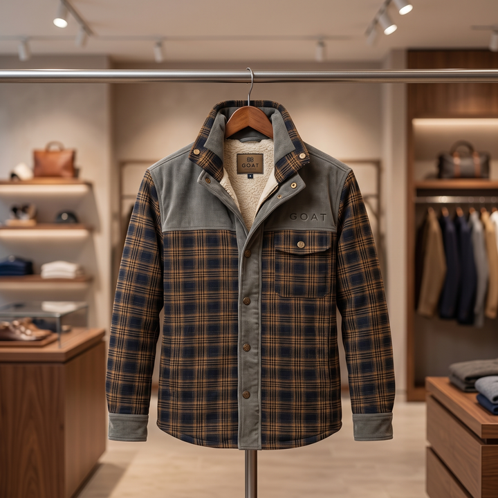 Mens Classic Plaid Fleece-Lined Jacket Cotton 4