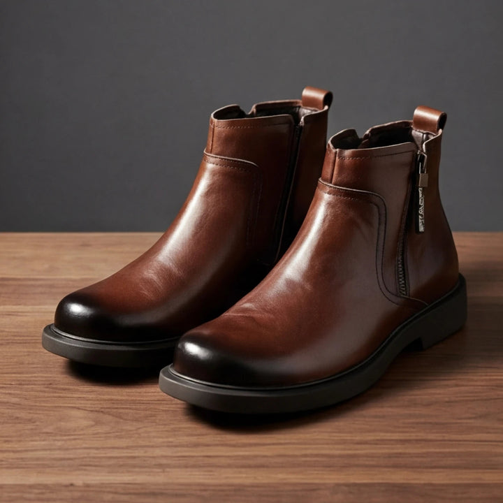Mens Classic Side Zipper Boots Genuine Leather Durable 0