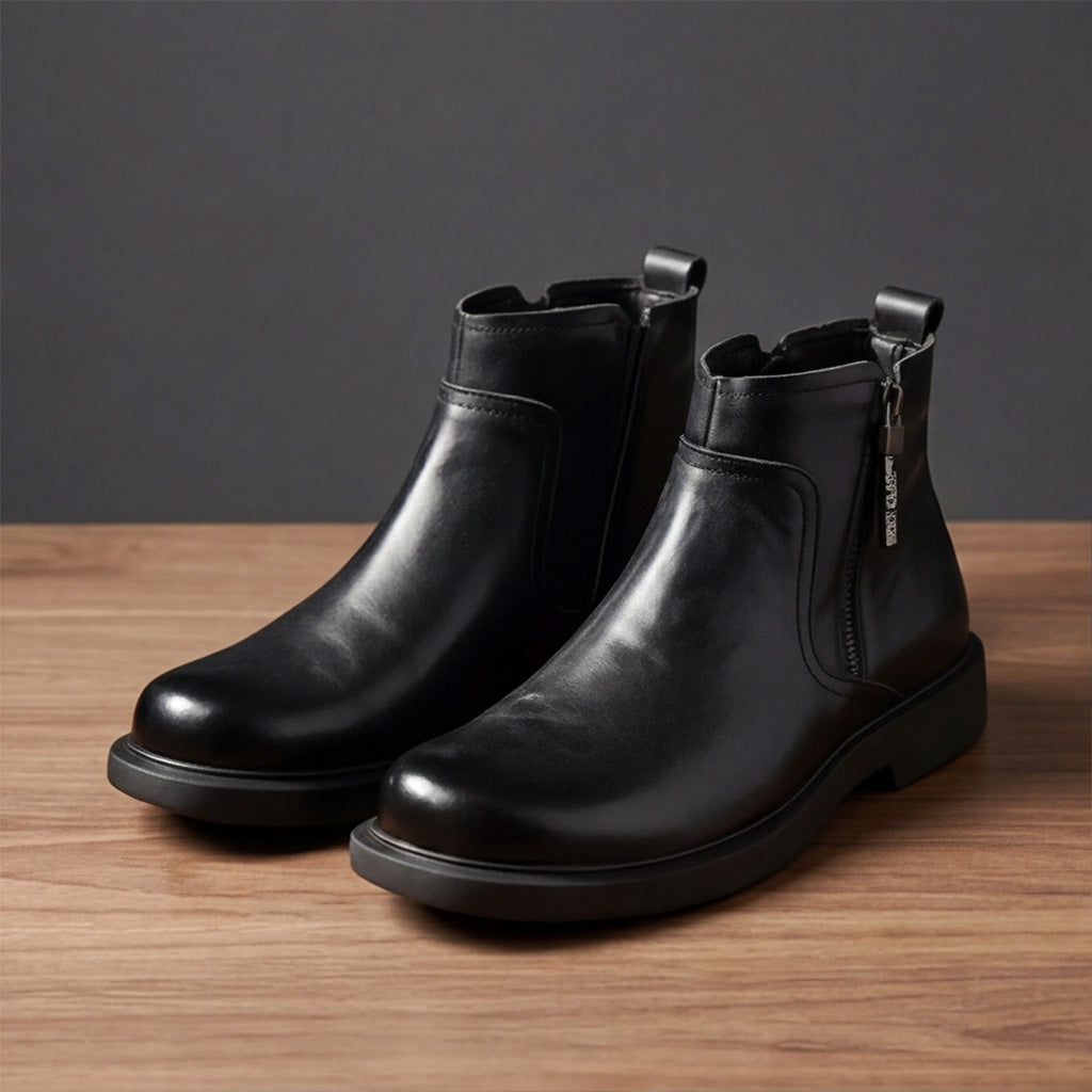 Mens Classic Side Zipper Boots Genuine Leather Durable 1