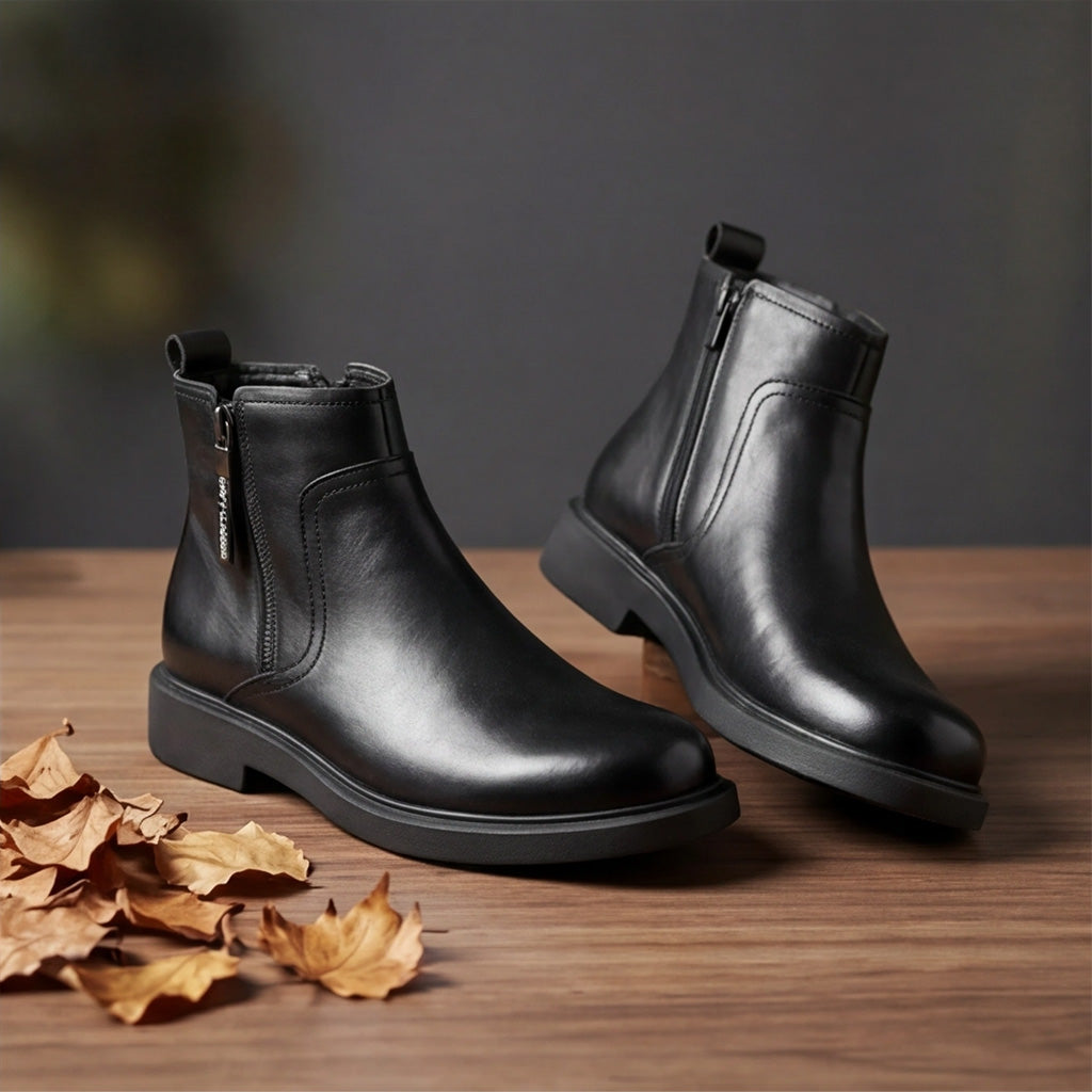 Mens Classic Side Zipper Boots Genuine Leather Durable 3