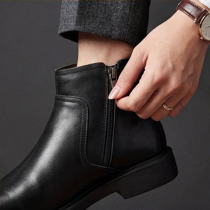 Mens Classic Side Zipper Boots Genuine Leather Durable 6