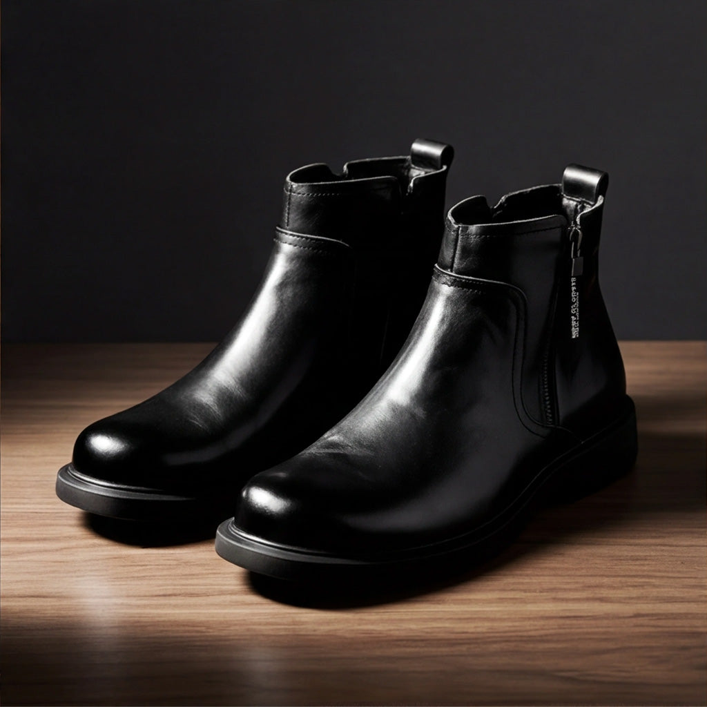 Mens Classic Side Zipper Boots Genuine Leather Durable 7