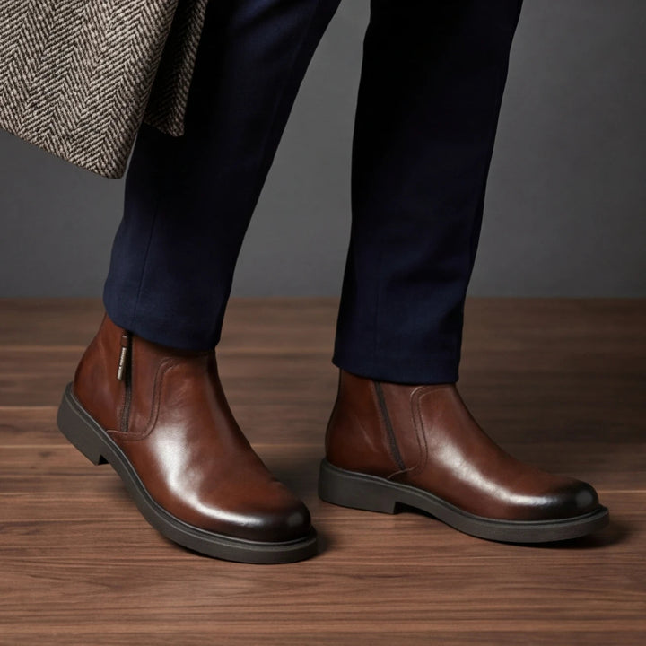 Mens Classic Side Zipper Boots Genuine Leather Durable 8