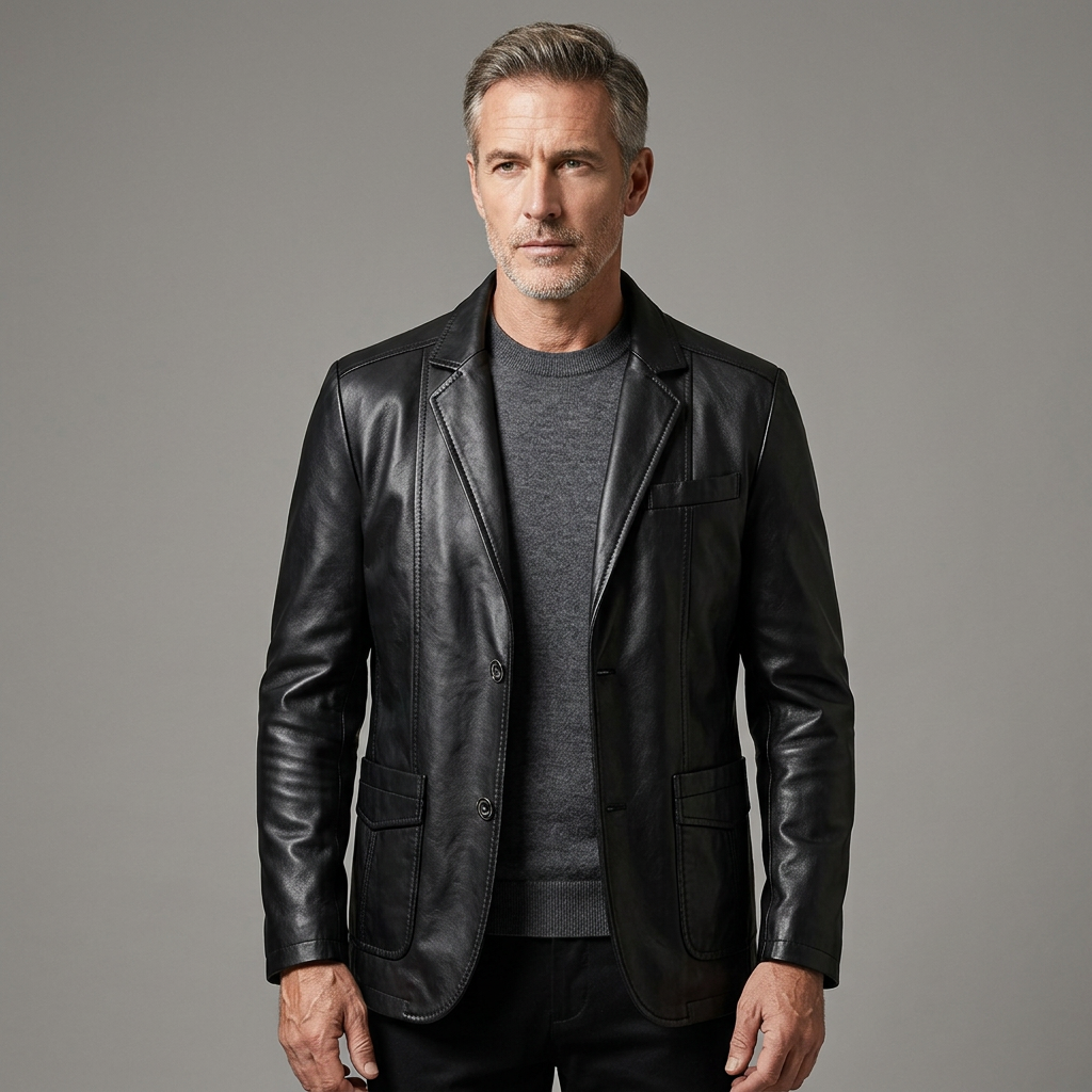 Men's Classic Tailored Button Front Leather Jacket 5