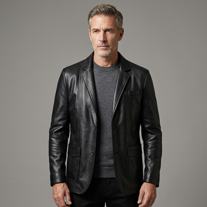 Men's Classic Tailored Button Front Leather Jacket 5