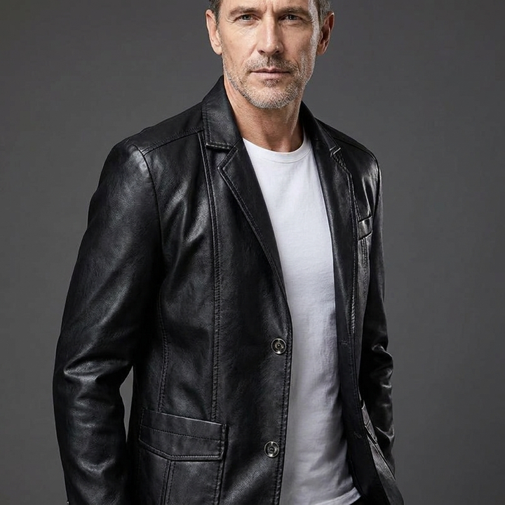 Men's Classic Tailored Button Front Leather Jacket 7