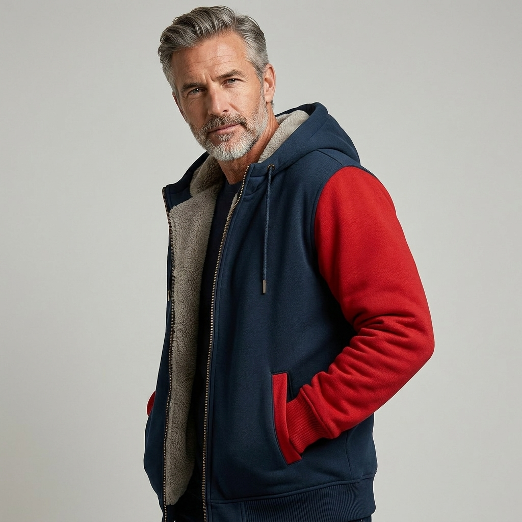 Men's Color-Block Hooded Fleece Jacket Winter Outerwear 10