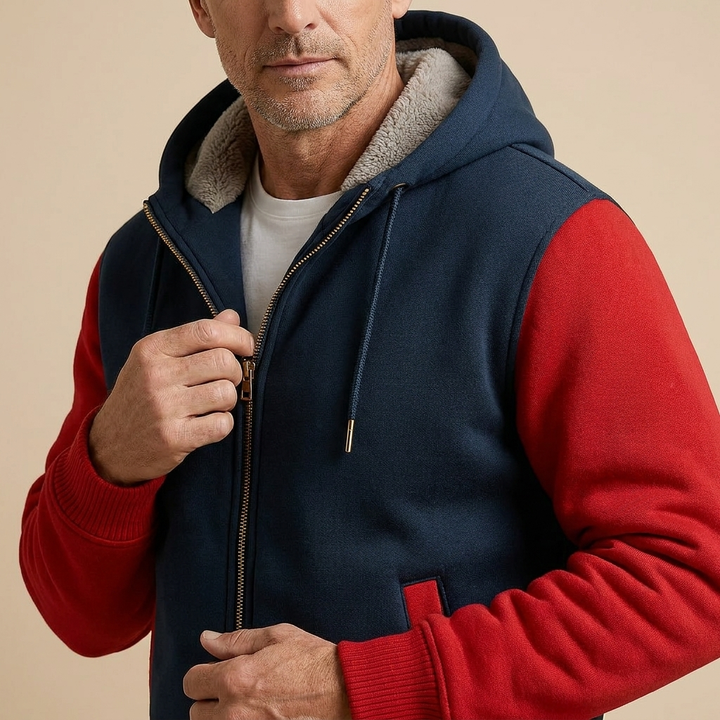 Men's Color-Block Hooded Fleece Jacket Winter Outerwear 11