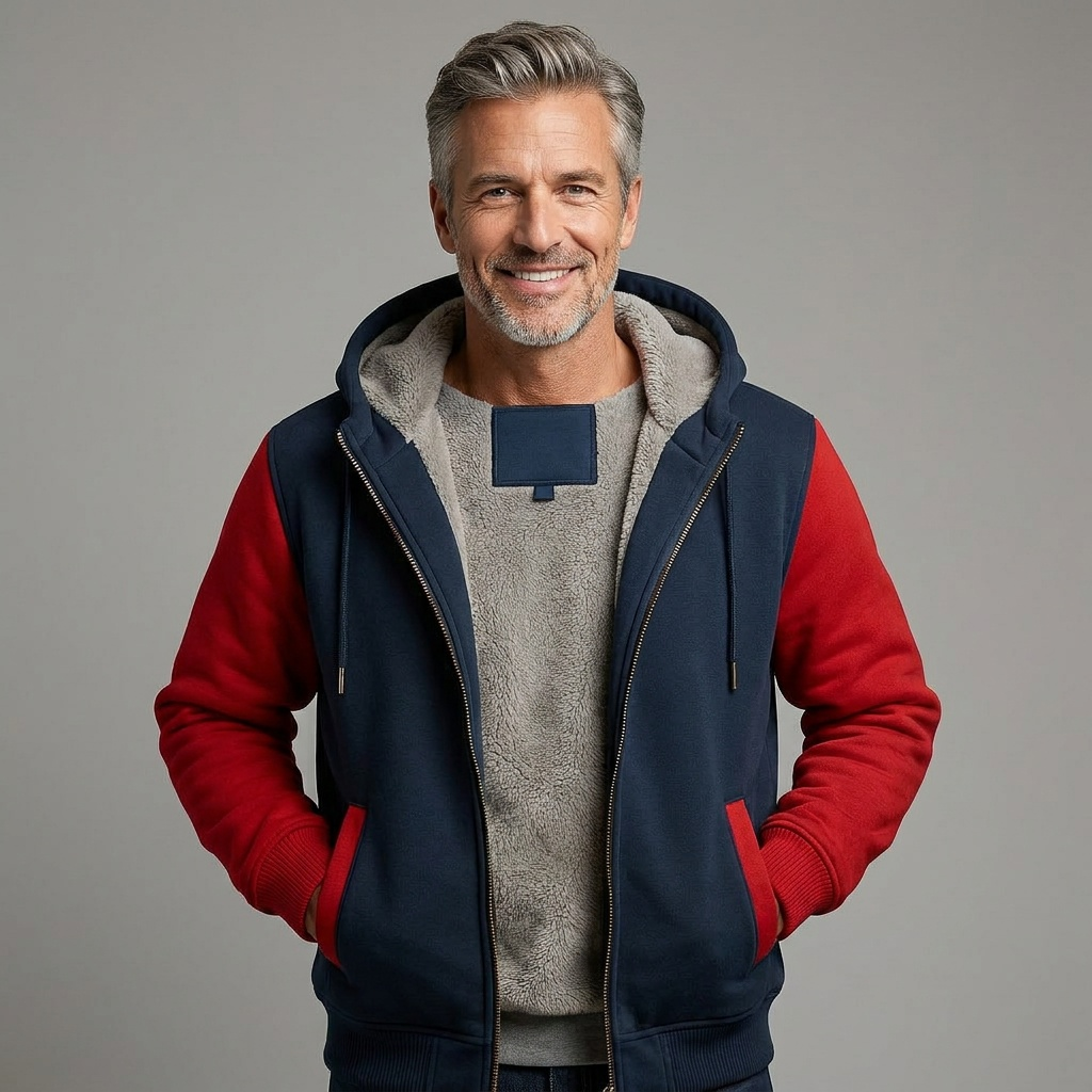 Men's Color-Block Hooded Fleece Jacket Winter Outerwear 9