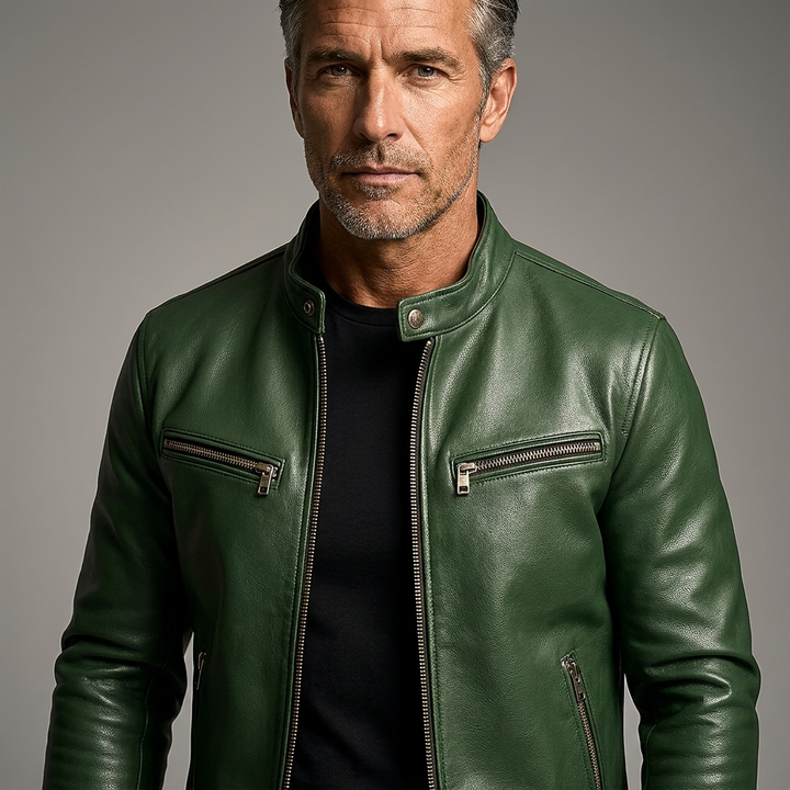 Men's Modern Fit Faux Leather Biker Jacket with Zip Pockets 10