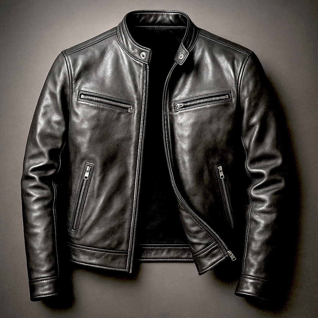 Men's Modern Fit Faux Leather Biker Jacket with Zip Pockets 5