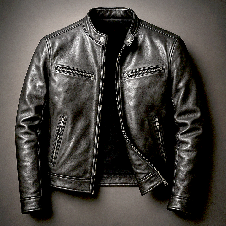 Men's Modern Fit Faux Leather Biker Jacket with Zip Pockets 5