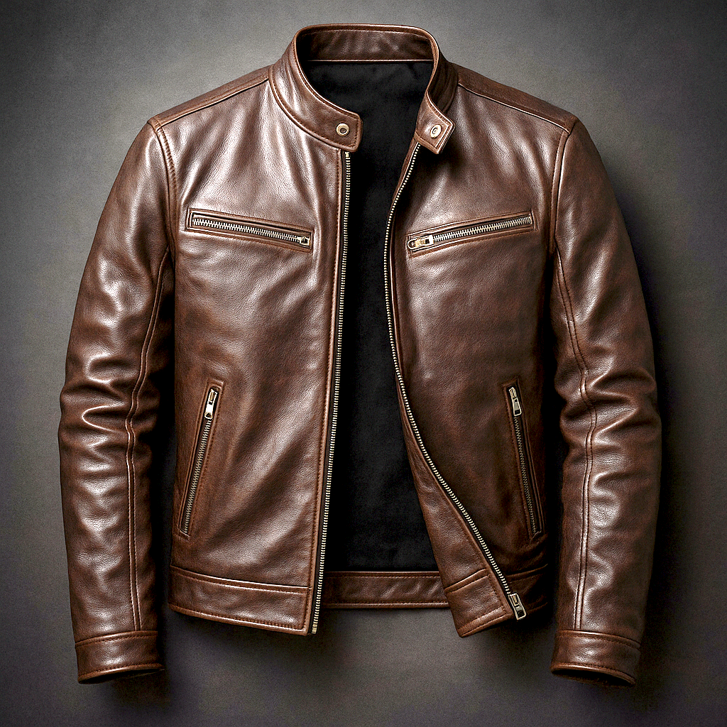 Men's Modern Fit Faux Leather Biker Jacket with Zip Pockets 6