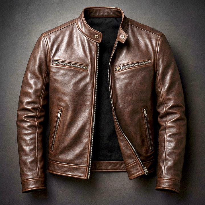 Men's Modern Fit Faux Leather Biker Jacket with Zip Pockets 6