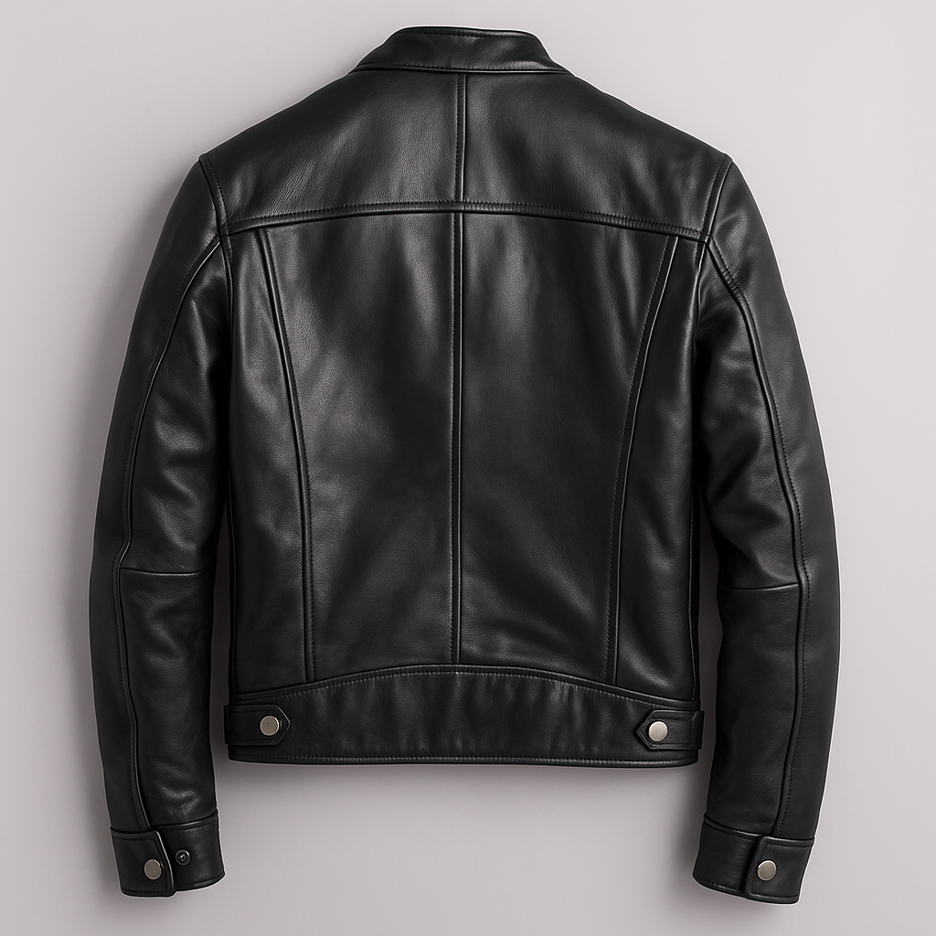 Men's Modern Fit Faux Leather Biker Jacket with Zip Pockets 7