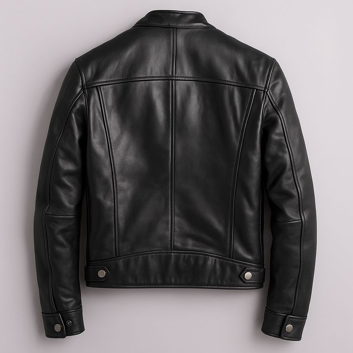 Men's Modern Fit Faux Leather Biker Jacket with Zip Pockets 7