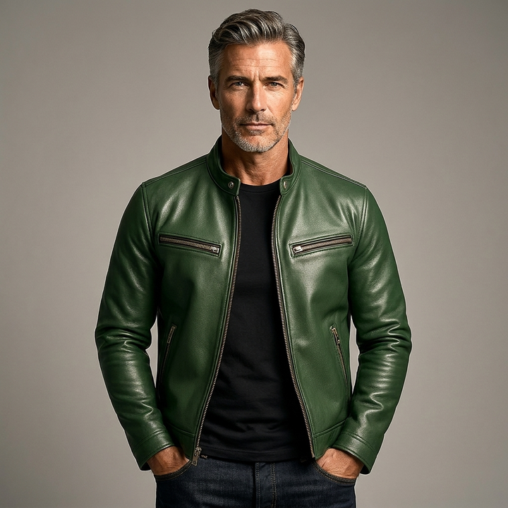 Men's Modern Fit Faux Leather Biker Jacket with Zip Pockets 8