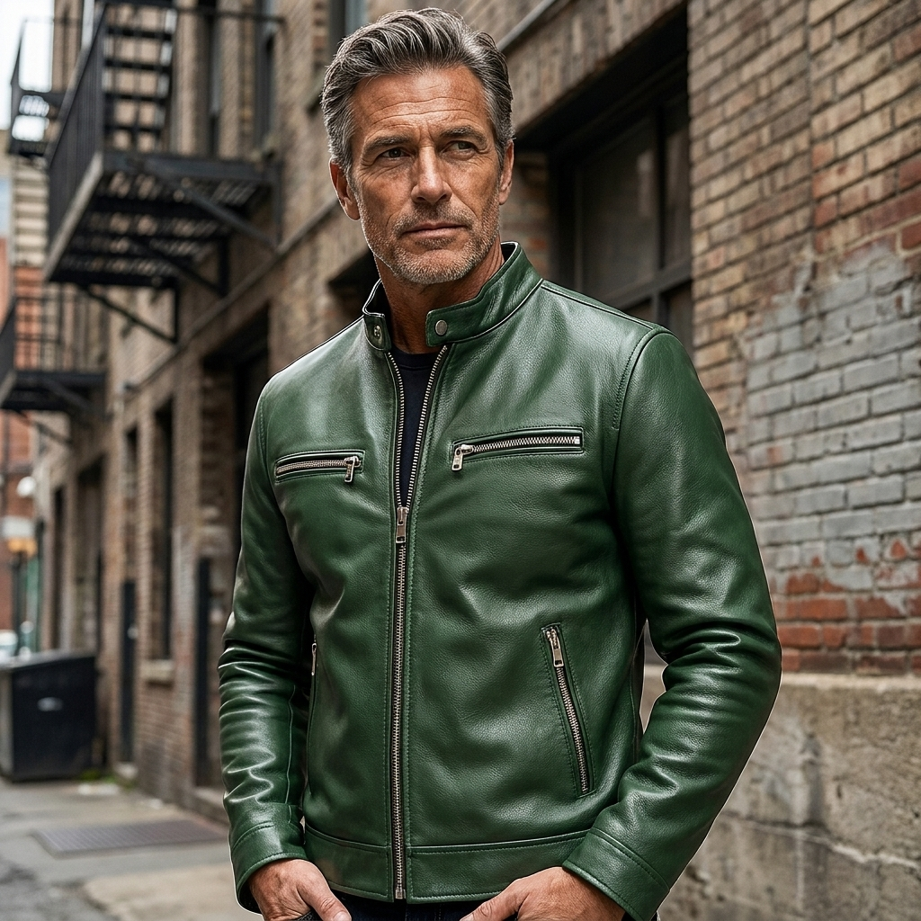 Men's Modern Fit Faux Leather Biker Jacket with Zip Pockets 9